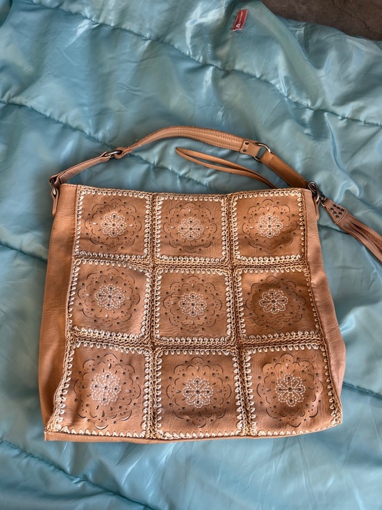 The Sak Handbags - The Sak Tan Leather Floral-Panel Shoulder Bag